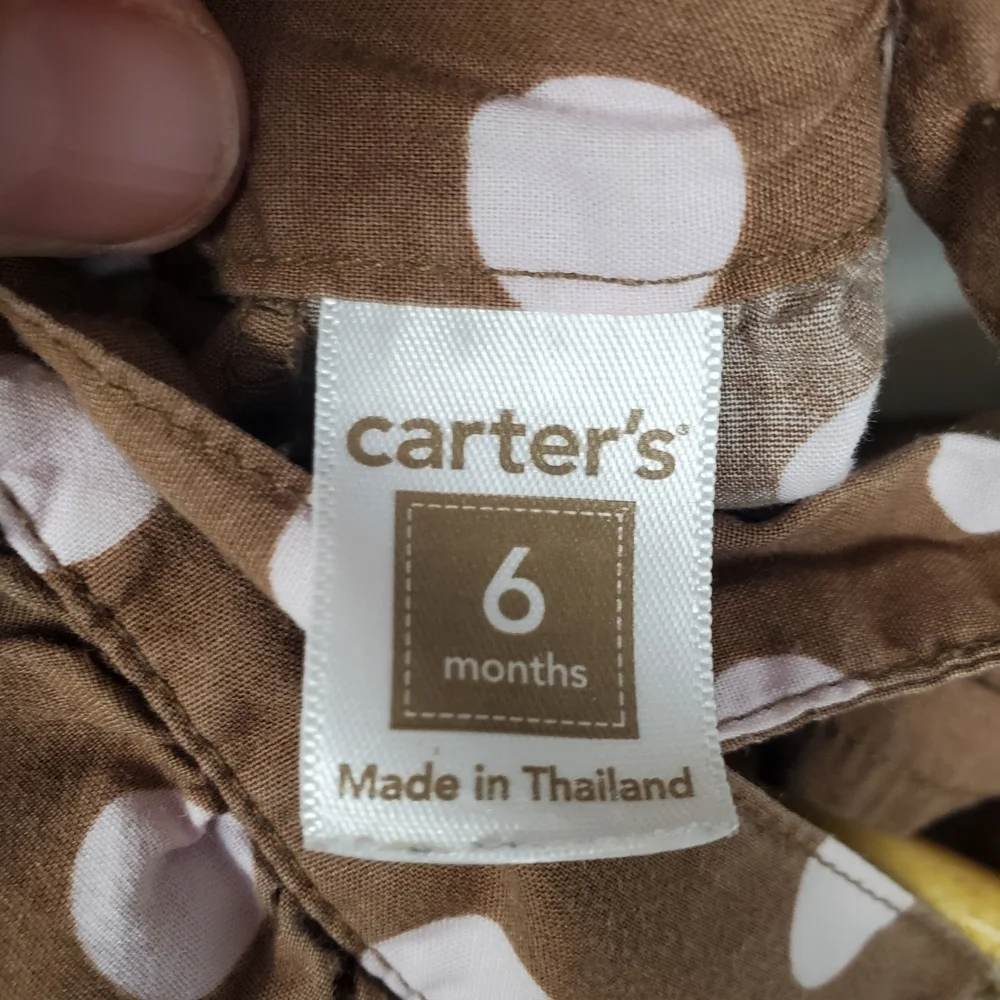 Carter's Brown Baby Romper with Polka Dots. 6M